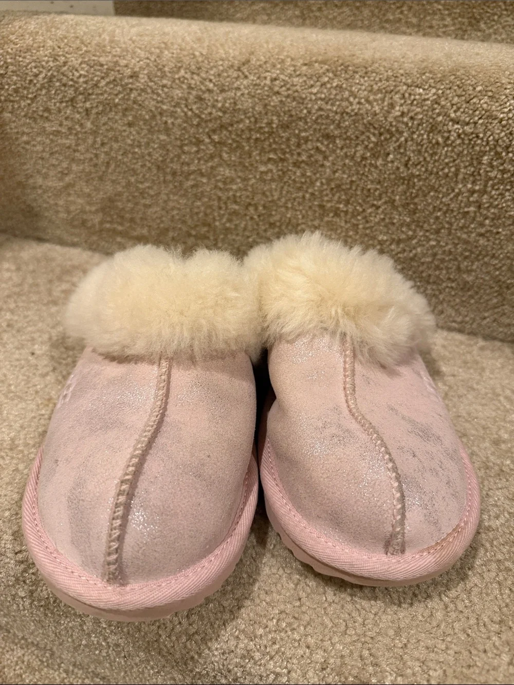UGG Kids Blush Pink Shearling Clog Slippers